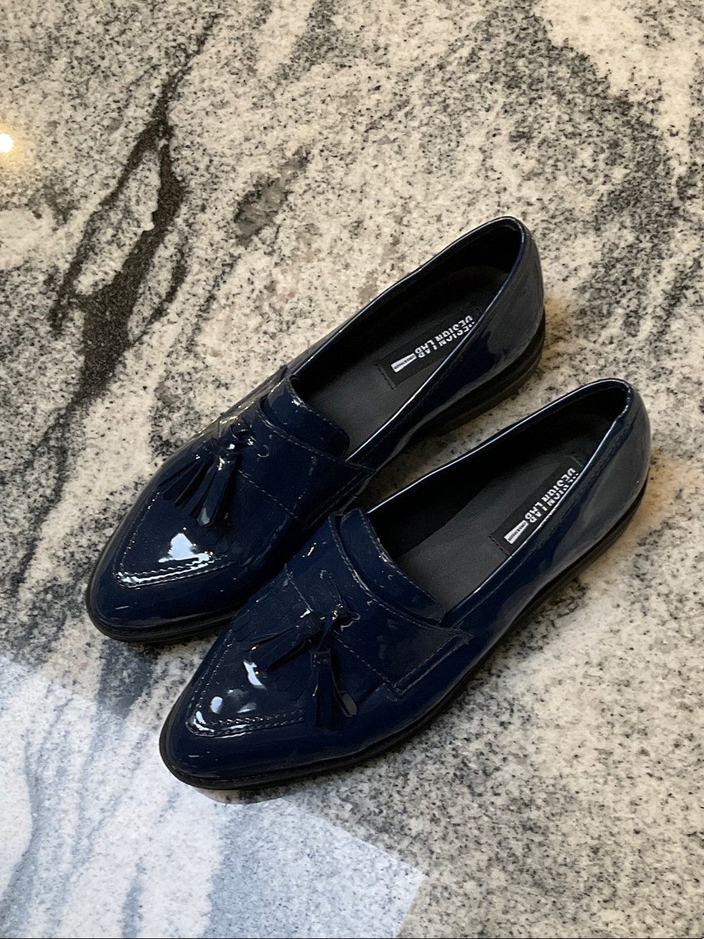 Navy Patent Tassel Loafers